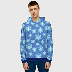 Толстовка-худи мужская Pattern with bright snowflakes, цвет: 3D-синий — фото 2
