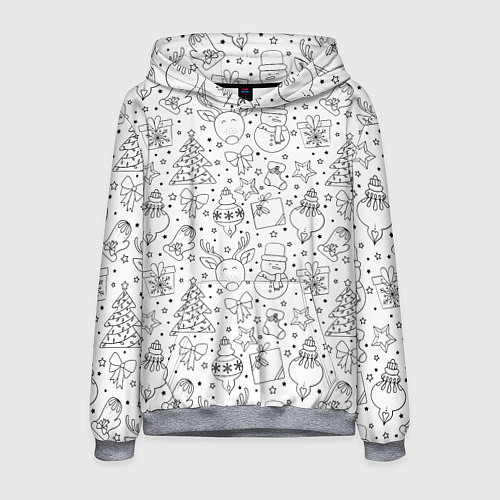 Мужская толстовка Черно-белый новогодний патерн / 3D-Меланж – фото 1