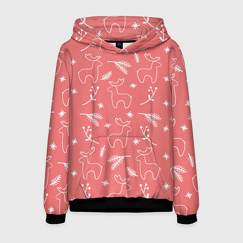 Мужская толстовка Рождественский принт с оленями / 3D-Черный – фото 1