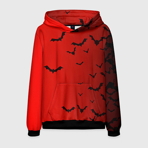 Мужская толстовка Летучие мыши на красном фоне / 3D-Черный – фото 1