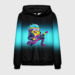 Толстовка-худи мужская Sponge Bob - rock guitarist - ai art, цвет: 3D-черный