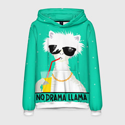 Толстовка-худи мужская Лама no drama llama, цвет: 3D-белый