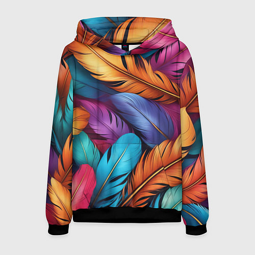 Мужская толстовка Перья паттерн - нейросеть / 3D-Черный – фото 1