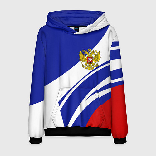 Мужская толстовка Герб России на абстрактных полосах / 3D-Черный – фото 1