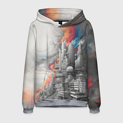 Толстовка-худи мужская Футуристичный городской пейзаж, цвет: 3D-меланж