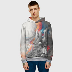Толстовка-худи мужская Футуристичный городской пейзаж, цвет: 3D-меланж — фото 2