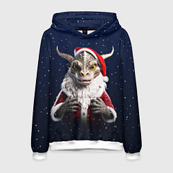 Толстовка-худи мужская Дракон в костюме Санты, цвет: 3D-белый