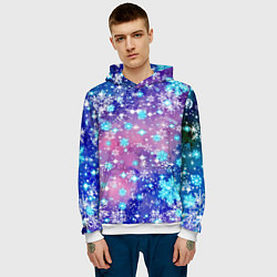 Толстовка-худи мужская Снежинки - морозный паттерн, цвет: 3D-белый — фото 2