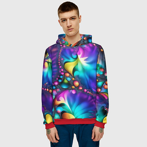 Мужская толстовка Розово синий фрактал / 3D-Красный – фото 3