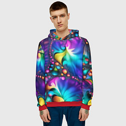 Толстовка-худи мужская Розово синий фрактал, цвет: 3D-красный — фото 2