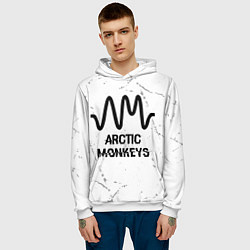 Толстовка-худи мужская Arctic Monkeys glitch на светлом фоне, цвет: 3D-белый — фото 2