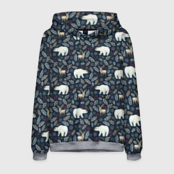 Толстовка-худи мужская Акварельные медведи и олени, цвет: 3D-меланж