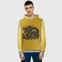 Толстовка-худи мужская Дракон на золоте, цвет: 3D-меланж — фото 2