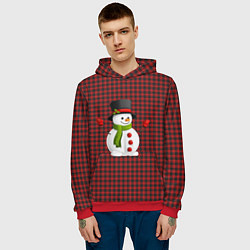 Толстовка-худи мужская Радостный снеговик машет руками, цвет: 3D-красный — фото 2