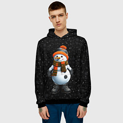 Толстовка-худи мужская Снеговик и снежинки, цвет: 3D-черный — фото 2