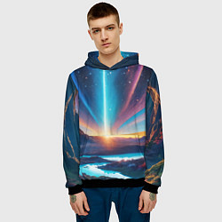 Толстовка-худи мужская Фантастический пейзаж со вспышкой, цвет: 3D-черный — фото 2