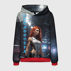 Толстовка-худи мужская Девушка в каюте космического корабля, цвет: 3D-красный