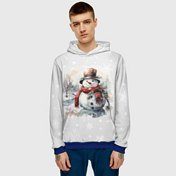 Толстовка-худи мужская Снеговик во дворе, цвет: 3D-синий — фото 2