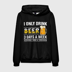 Толстовка-худи мужская I only drink beer 3 days a week, цвет: 3D-черный