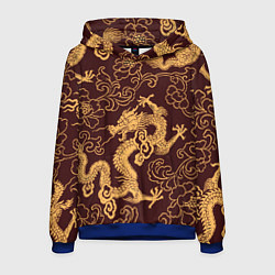 Толстовка-худи мужская Черно-золотая гравюра дракона, цвет: 3D-синий