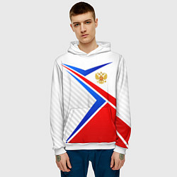 Толстовка-худи мужская Герб РФ - классические цвета флага, цвет: 3D-белый — фото 2
