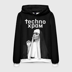 Толстовка-худи мужская Techno храм монашка курит, цвет: 3D-белый