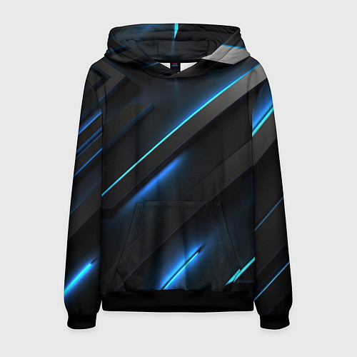Мужская толстовка Черная конструкция с синими неоновыми вставками / 3D-Черный – фото 1