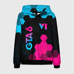 Толстовка-худи мужская GTA 6 - neon gradient вертикально, цвет: 3D-черный