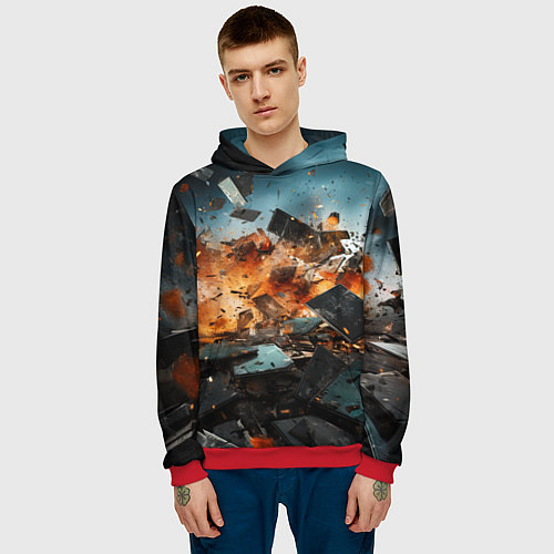 Мужская толстовка Взрыв плит абстракция / 3D-Красный – фото 3