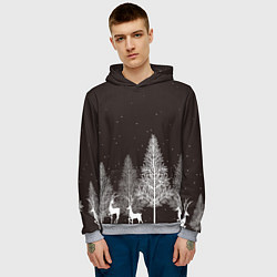 Толстовка-худи мужская Олени в лесу, цвет: 3D-меланж — фото 2