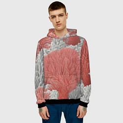 Толстовка-худи мужская Красные и белые кораллы, цвет: 3D-черный — фото 2