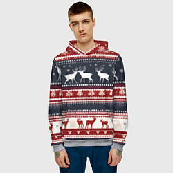 Толстовка-худи мужская Олени белые и красные свитер новогодний, цвет: 3D-меланж — фото 2