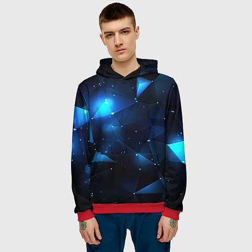 Мужская толстовка Синяя геометрическая абстракция / 3D-Красный – фото 3