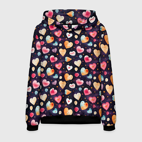 Мужская толстовка Паттерн с сердечками на Валентинов день / 3D-Черный – фото 1