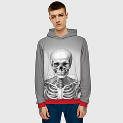 Толстовка-худи мужская Скелет черно белый, цвет: 3D-красный — фото 2