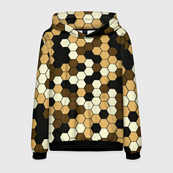 Толстовка-худи мужская Камуфляж гексагон коричневый, цвет: 3D-черный