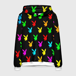 Толстовка-худи мужская Playboy pattern неон, цвет: 3D-белый