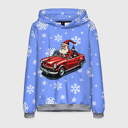Толстовка-худи мужская Дед Мороз едет на машине, цвет: 3D-меланж