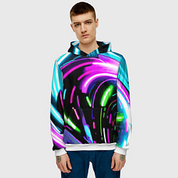 Толстовка-худи мужская Неоновая экспрессивная абстракция, цвет: 3D-белый — фото 2