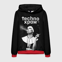 Толстовка-худи мужская Techno храм монашка модель позирует, цвет: 3D-красный