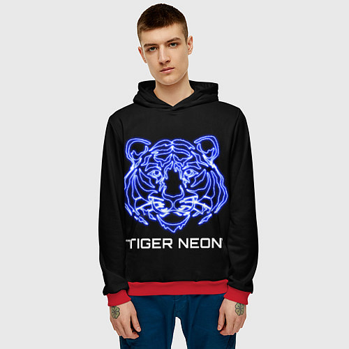 Мужская толстовка Tiger neon art / 3D-Красный – фото 3