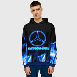 Толстовка-худи мужская Mercedes-benz blue neon, цвет: 3D-синий — фото 2