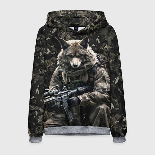 Мужская толстовка Волк солдат в камуфляже / 3D-Меланж – фото 1