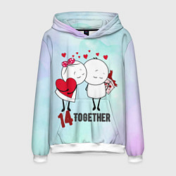 Толстовка-худи мужская Мальчик и девочка с подарками, цвет: 3D-белый