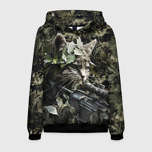 Мужская толстовка Кот снайпер в камуфляже / 3D-Черный – фото 1