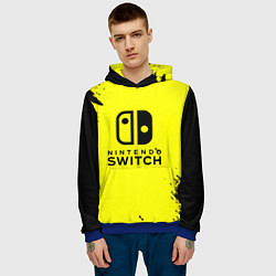 Толстовка-худи мужская Nintendo switch краски на жёлтом, цвет: 3D-синий — фото 2