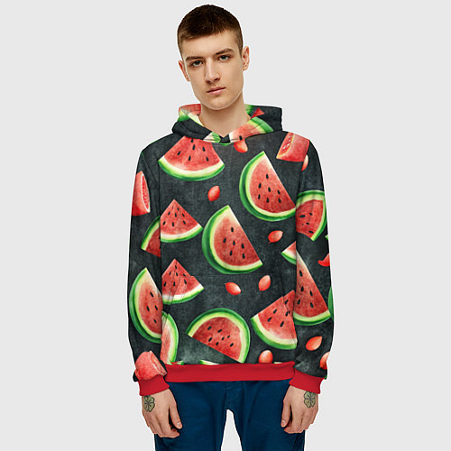 Мужская толстовка Паттерн красные дольки арбуза / 3D-Красный – фото 3