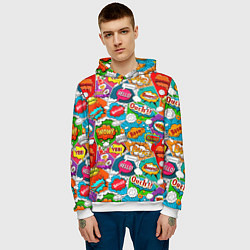 Толстовка-худи мужская Bang Boom Ouch pop art pattern, цвет: 3D-белый — фото 2