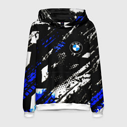 Толстовка-худи мужская BMW stripes color auto sport, цвет: 3D-белый