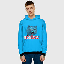 Толстовка-худи мужская Roblox синий кот, цвет: 3D-черный — фото 2